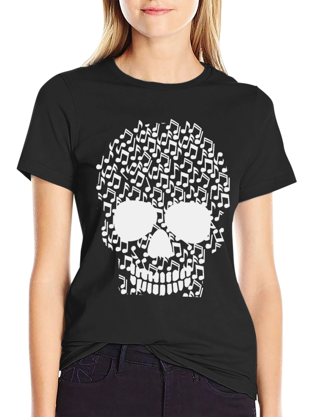Musical Skull Graphic Tee - Black Cotton T-Shirt