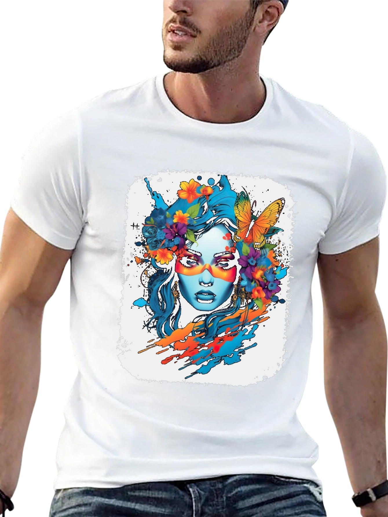 Floral Woman Graphic Tee - Artistic Design