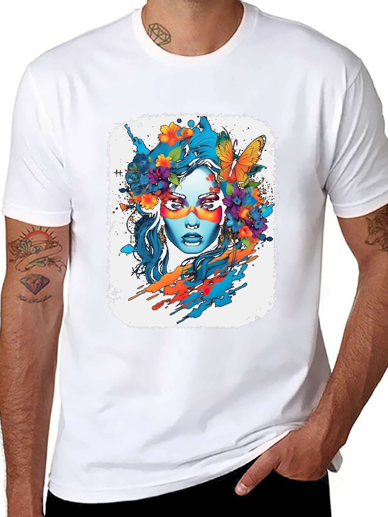 Floral Woman Graphic Tee - Artistic Design