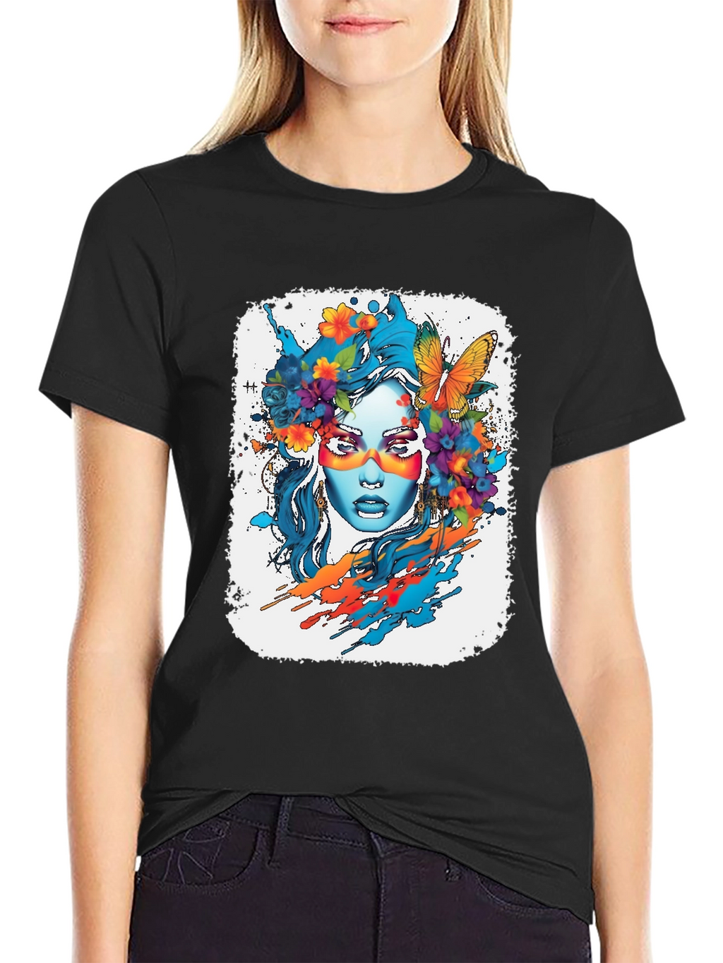 Floral Woman Graphic Tee - Artistic Design