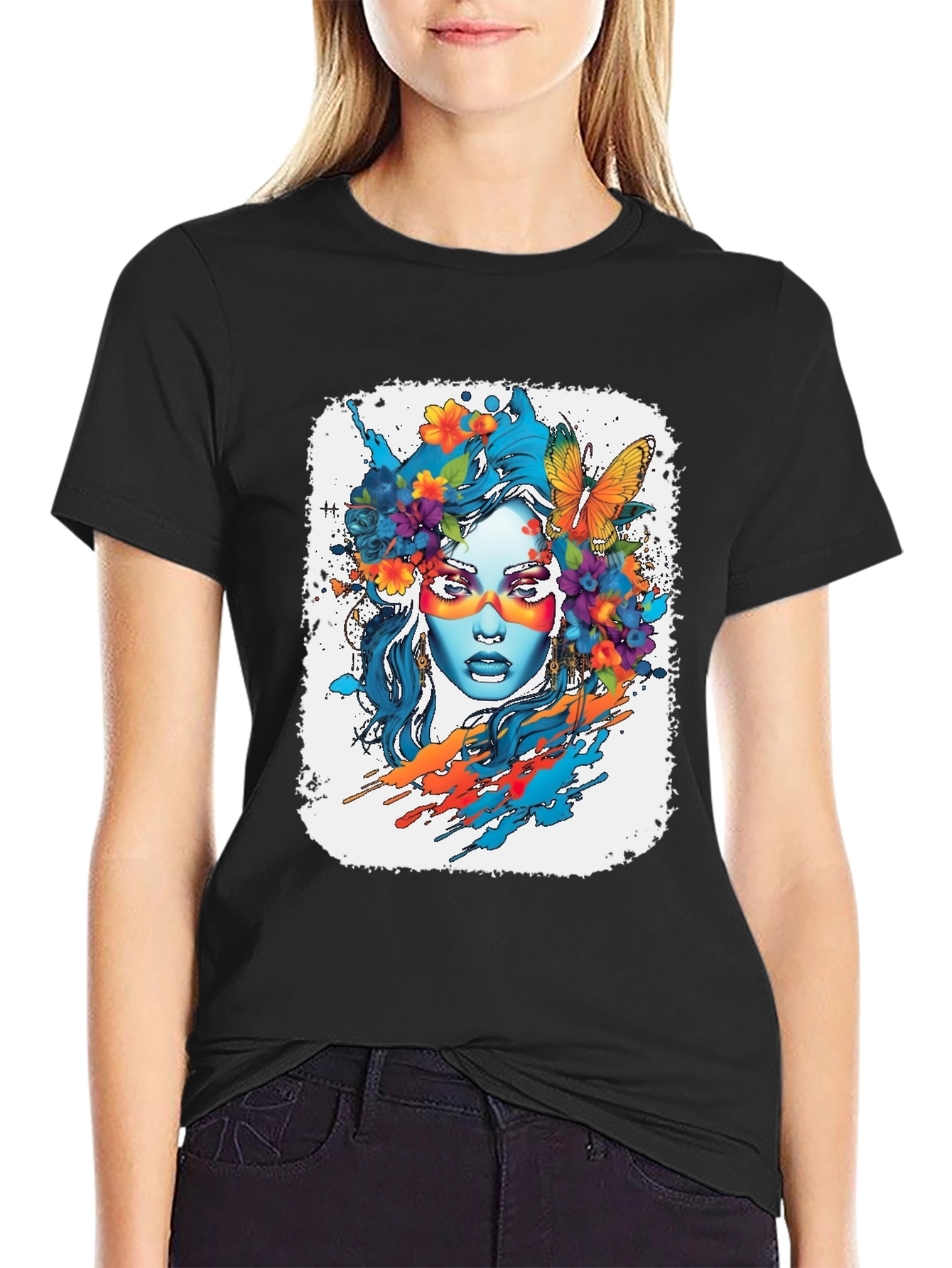 Floral Woman Graphic Tee - Artistic Design