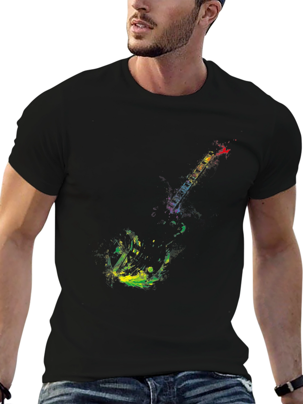 Abstract Guitar Graphic Black T-Shirt