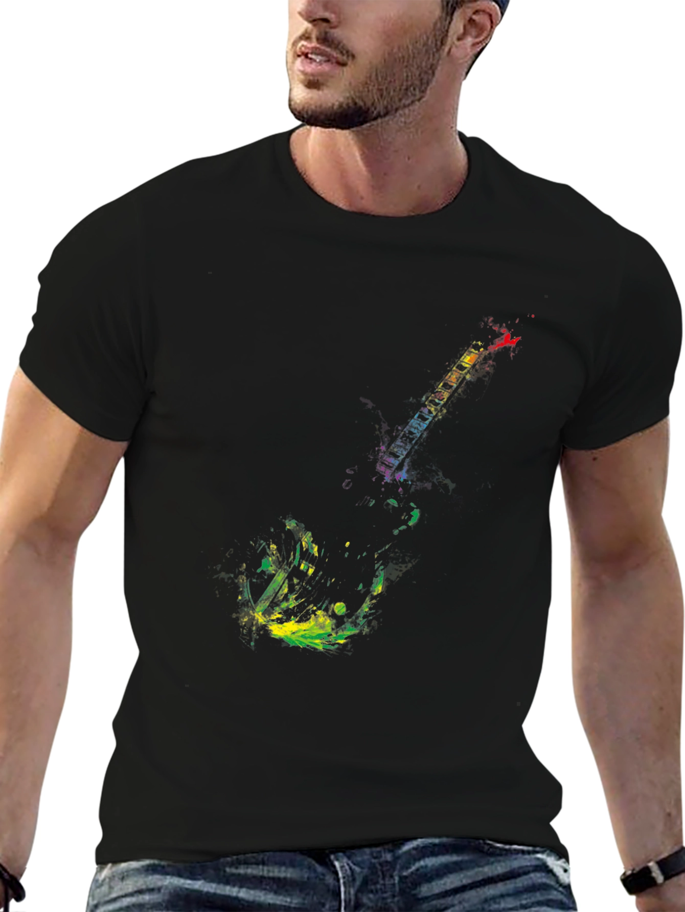 Abstract Guitar Graphic Black T-Shirt