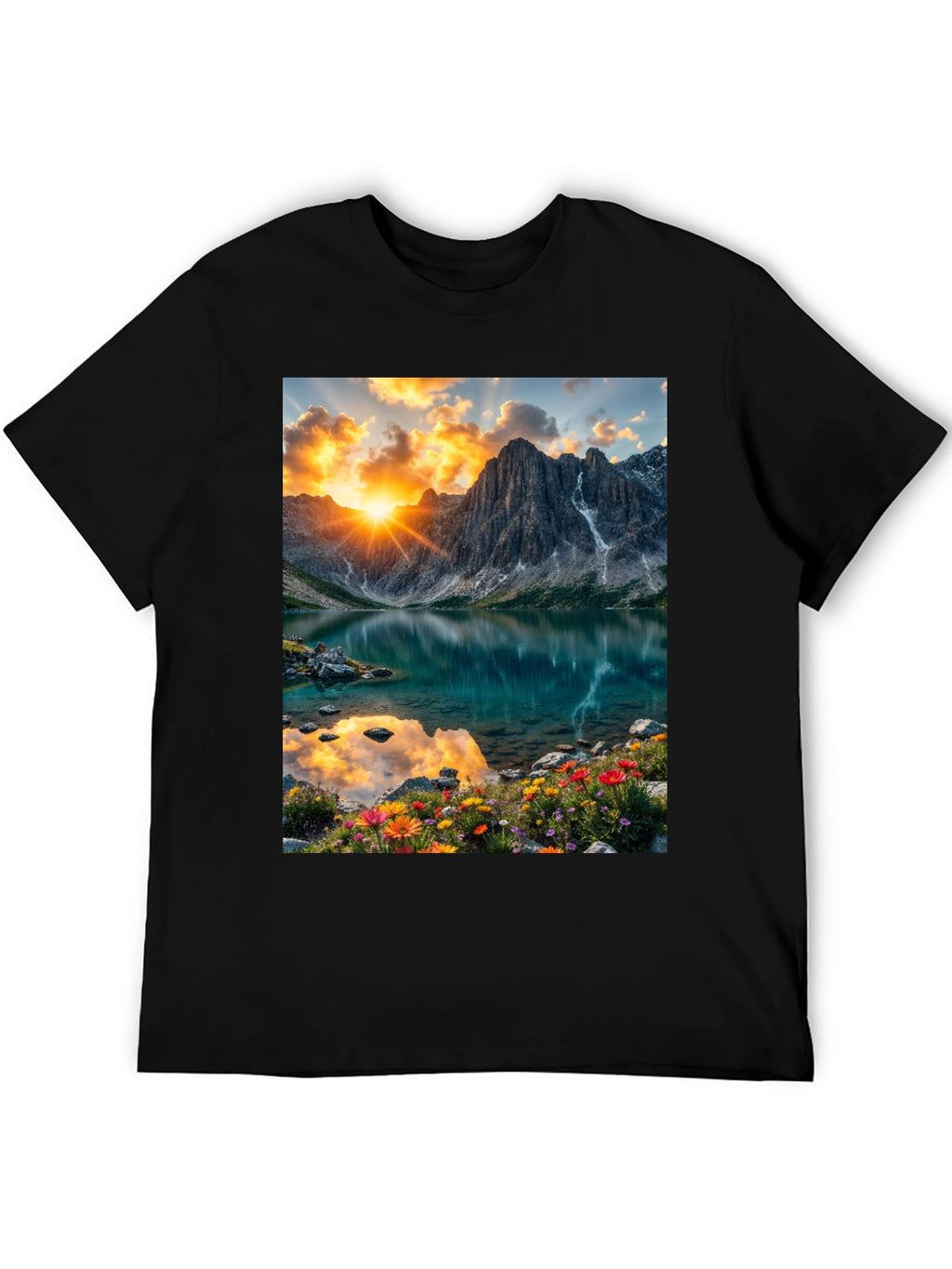 Mountain Lake Scene Graphic T-Shirt