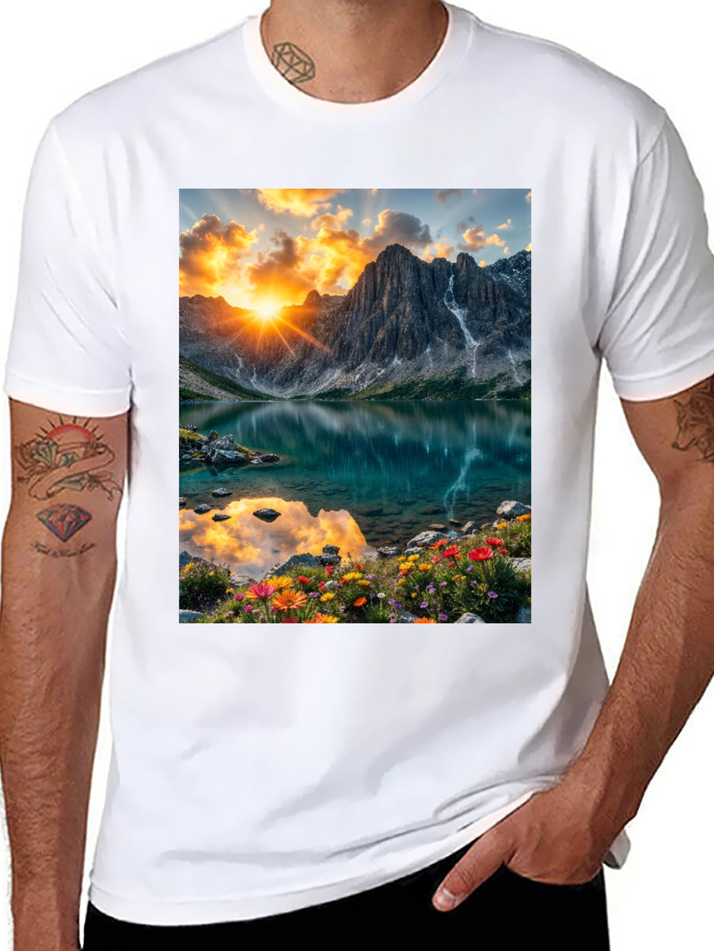 Mountain Lake Scene Graphic T-Shirt
