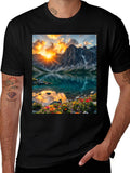 Mountain Lake Scene Graphic T-Shirt