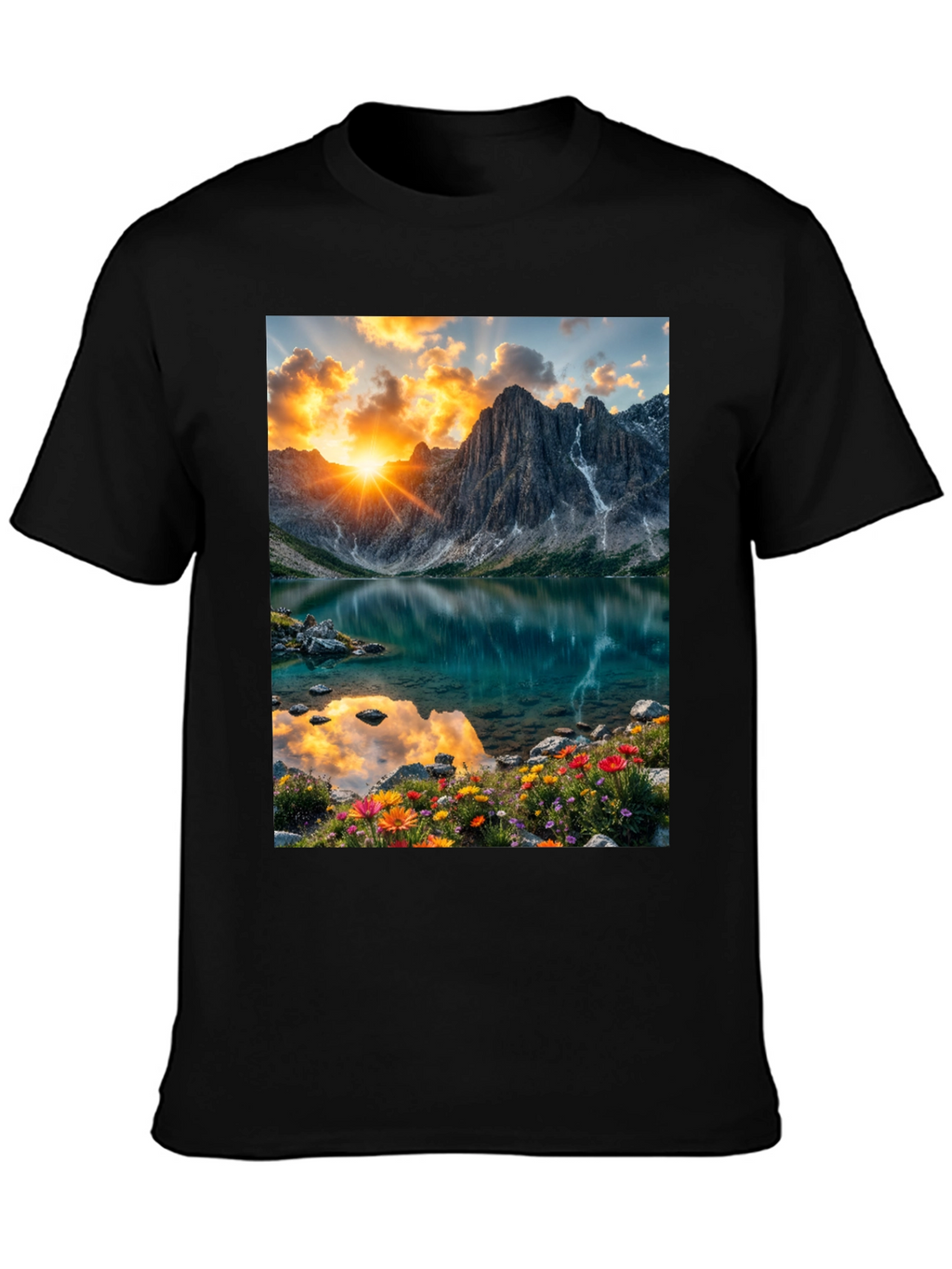 Mountain Lake Scene Graphic T-Shirt