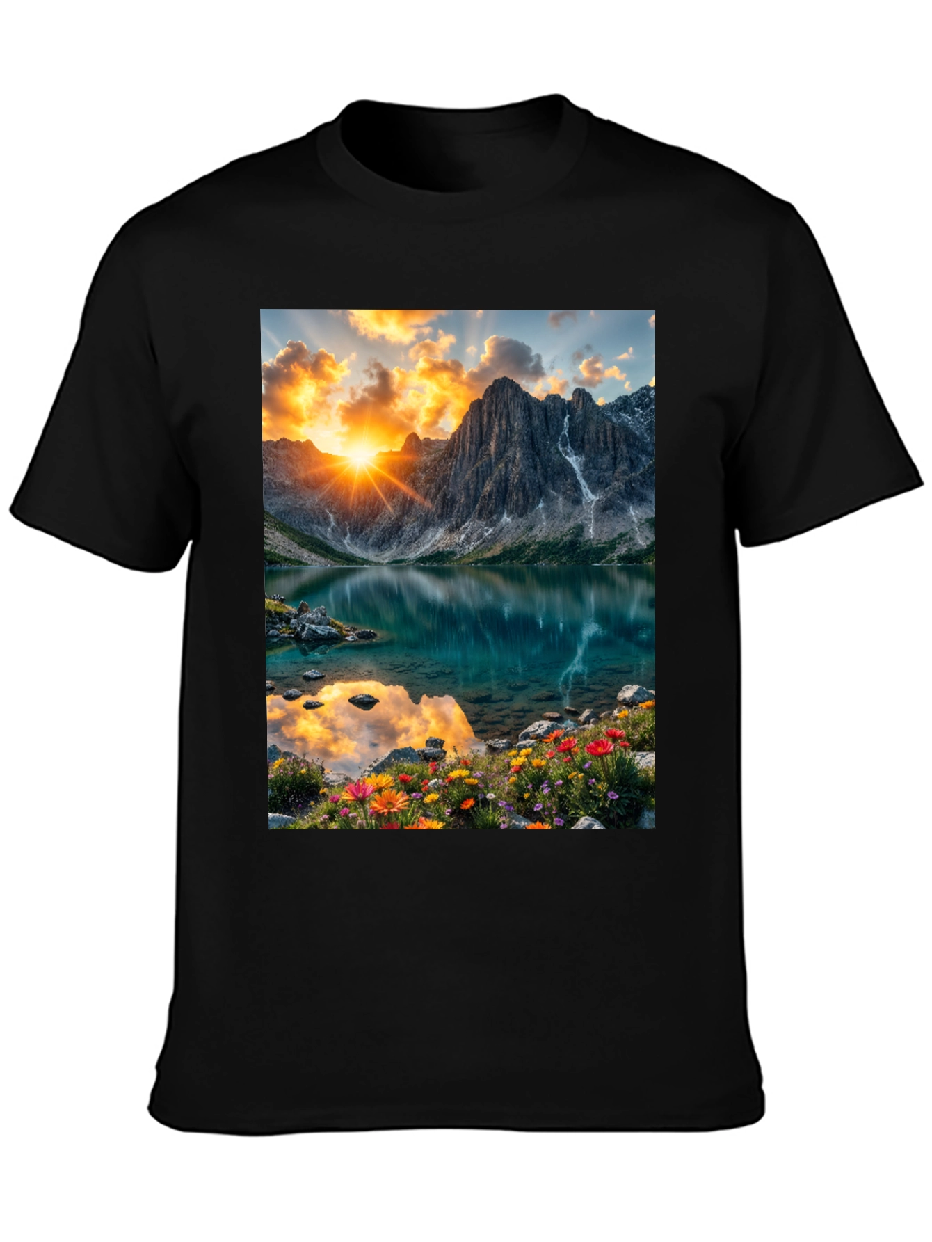 Mountain Lake Scene Graphic T-Shirt