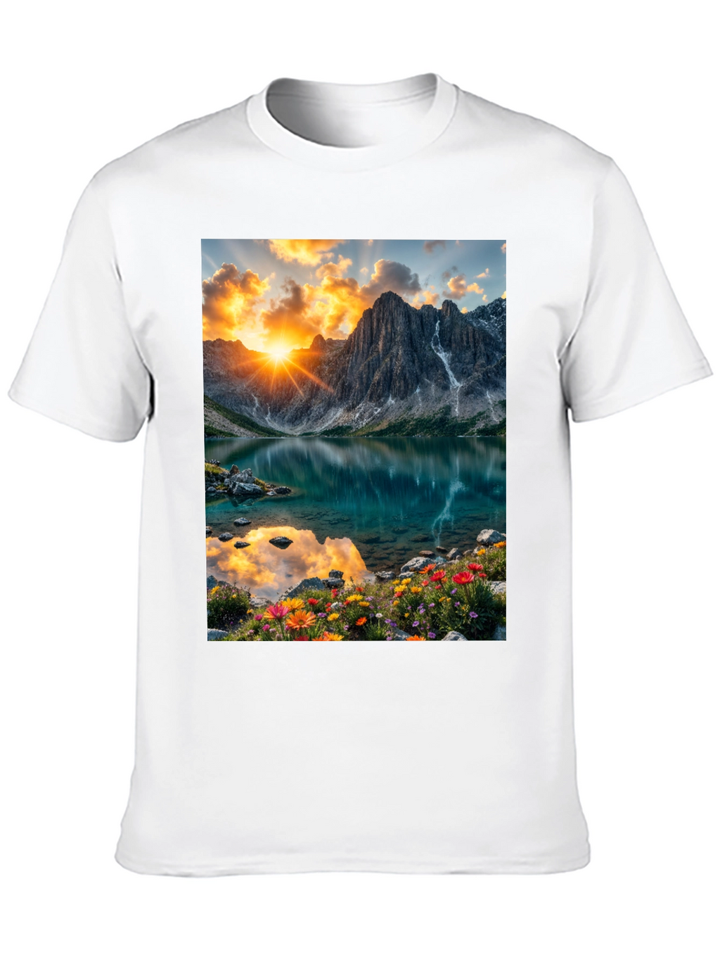 Mountain Lake Scene Graphic T-Shirt