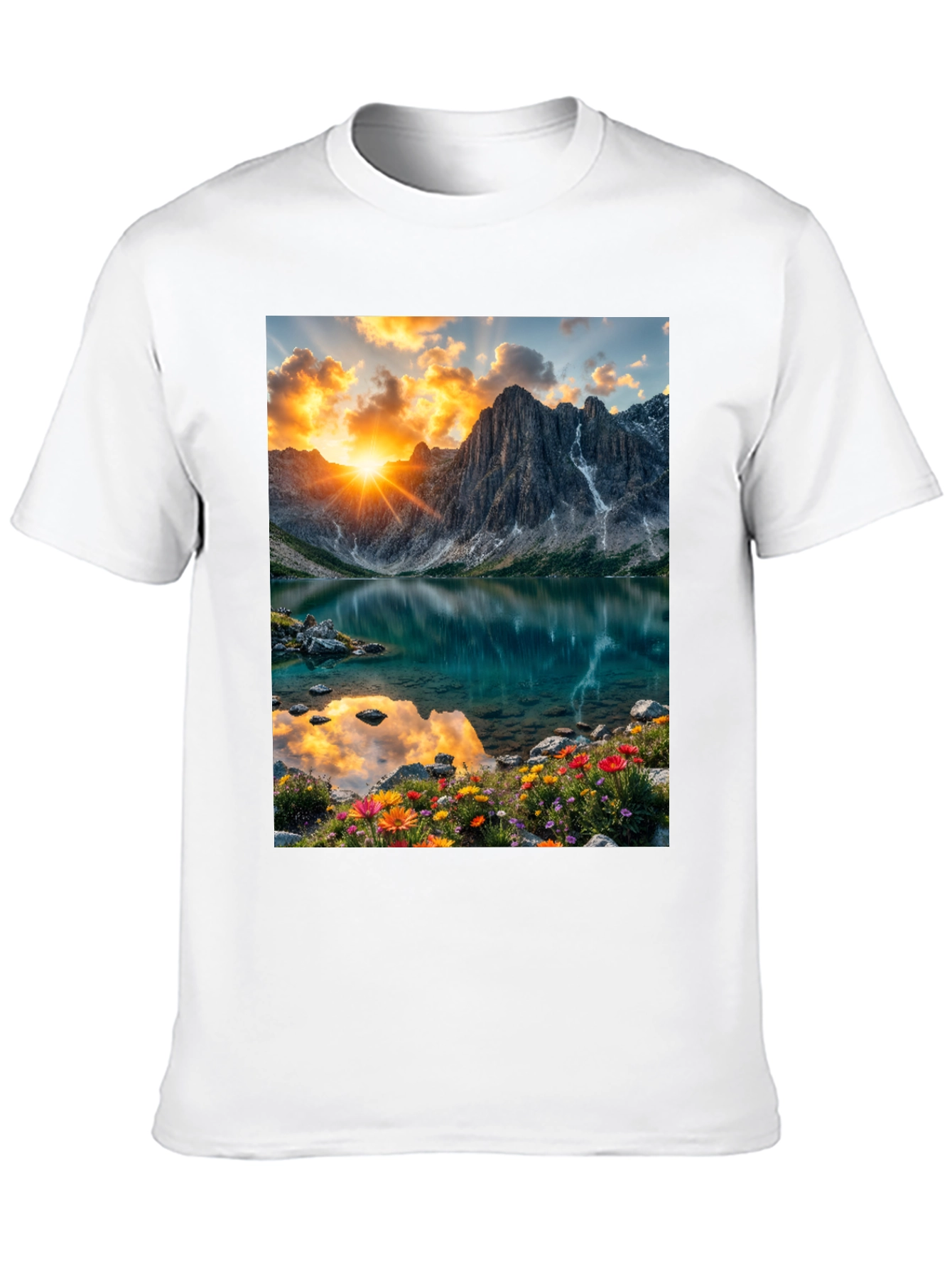 Mountain Lake Scene Graphic T-Shirt