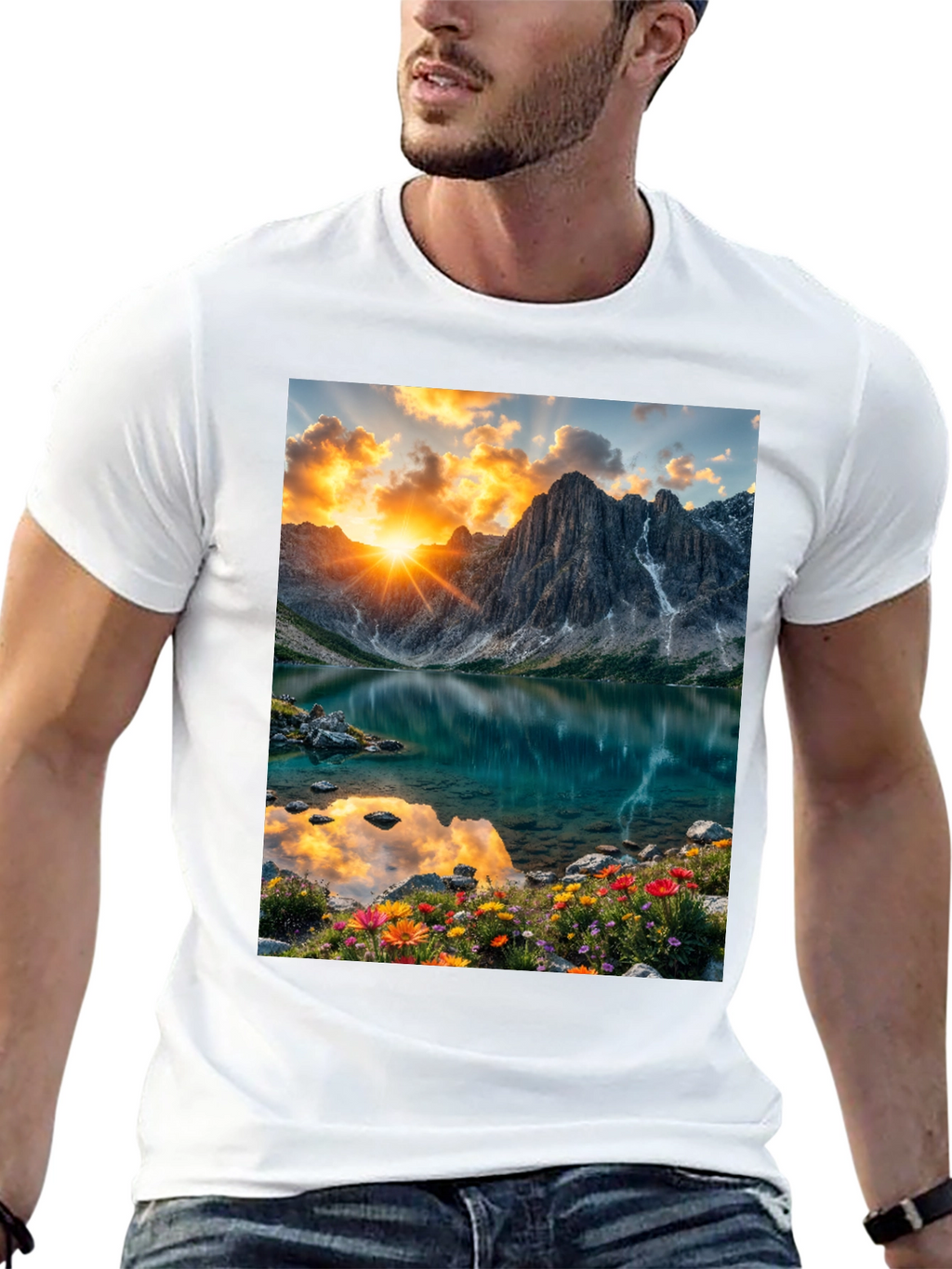 Mountain Lake Scene Graphic T-Shirt
