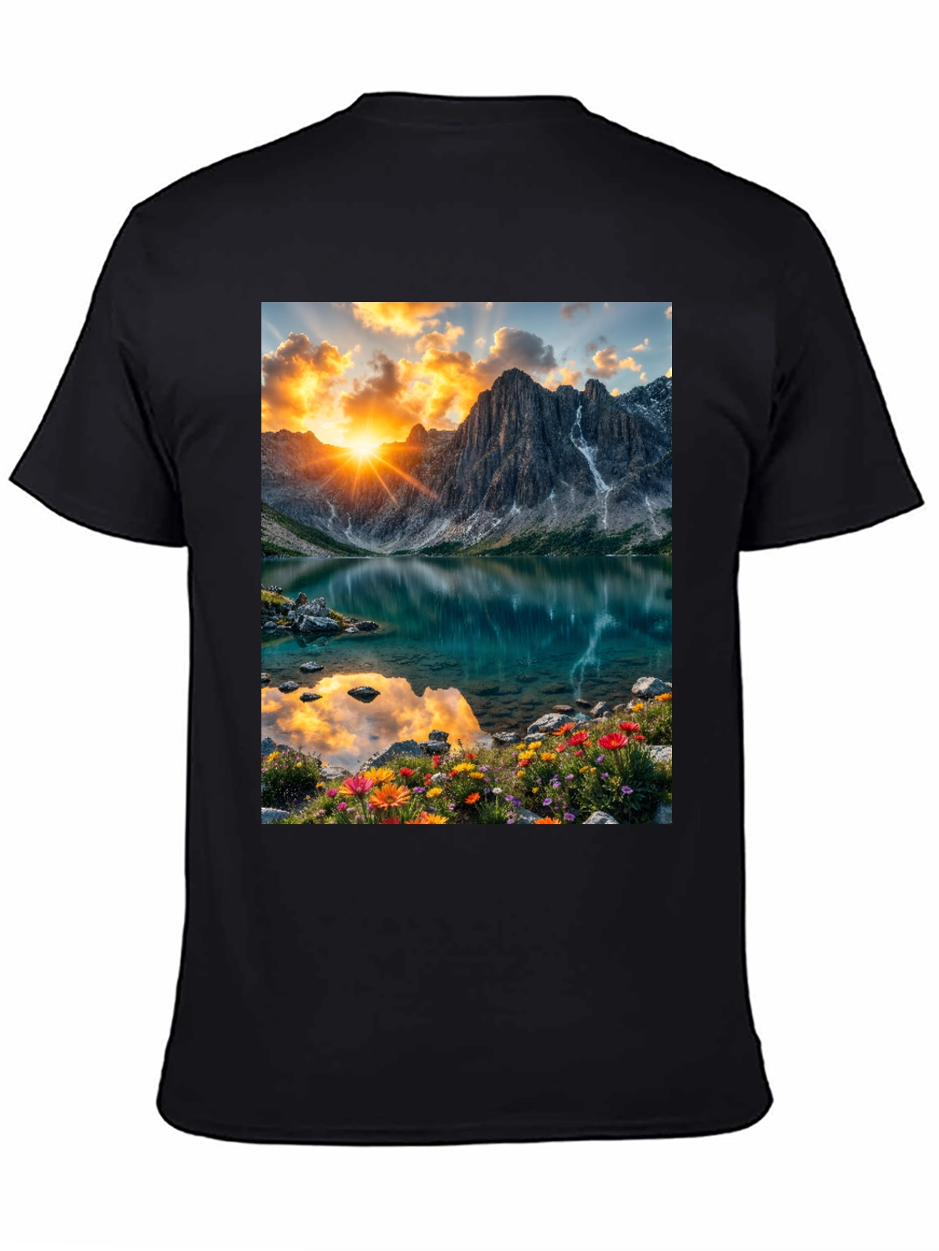 Mountain Lake Scene Graphic T-Shirt