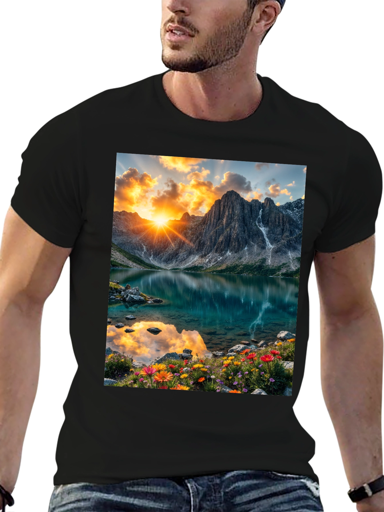 Mountain Lake Scene Graphic T-Shirt