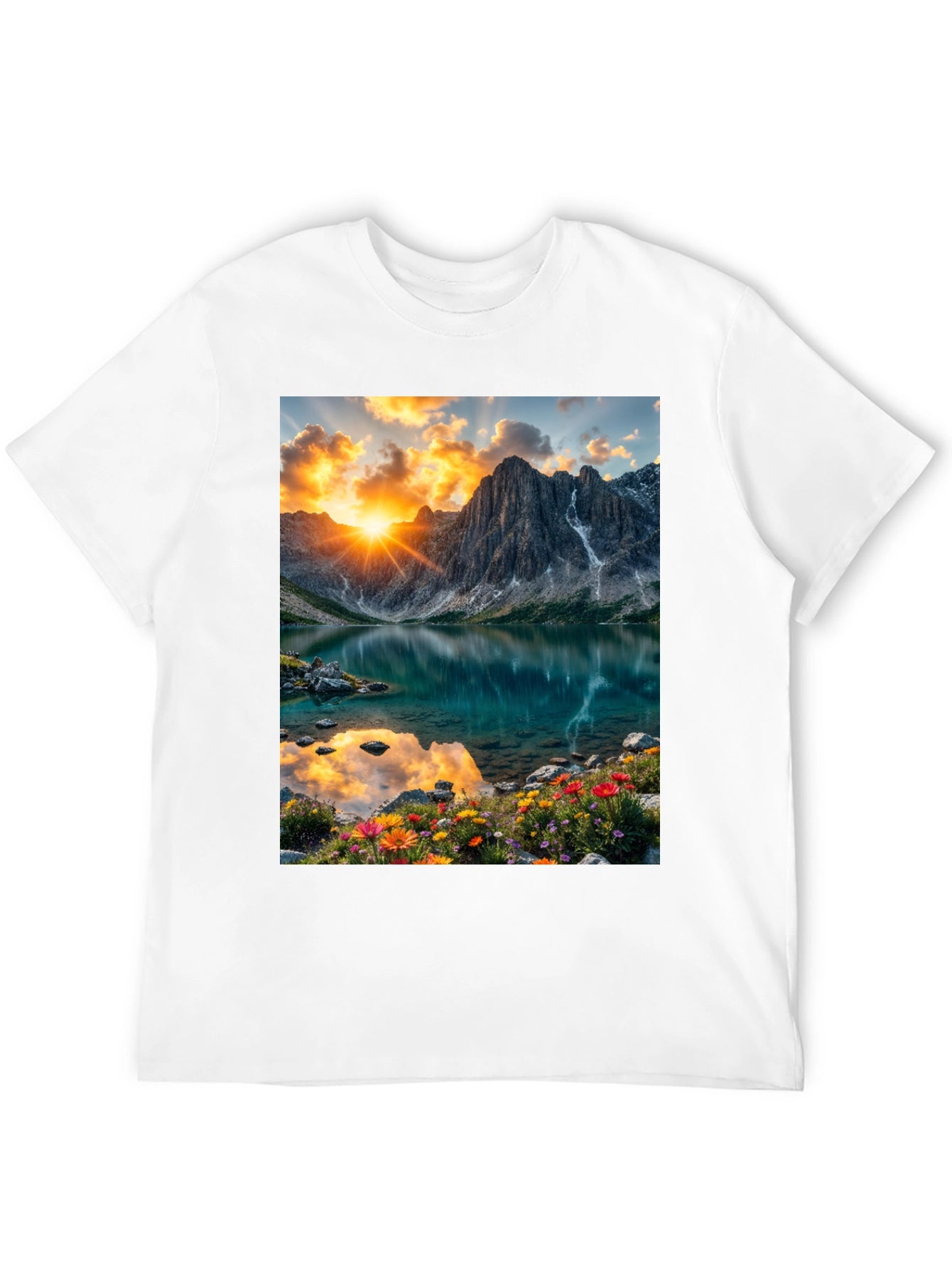 Mountain Lake Scene Graphic T-Shirt
