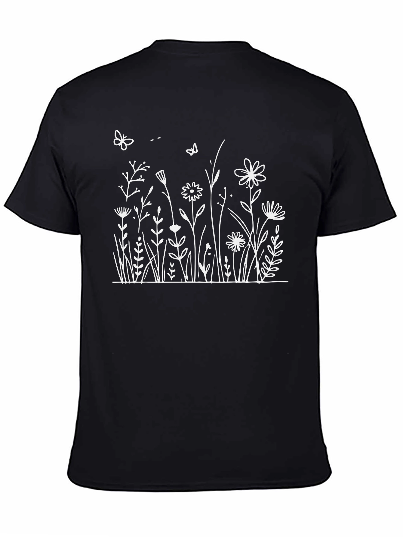 Floral Meadow Graphic Tee - Black Unisex Shirt