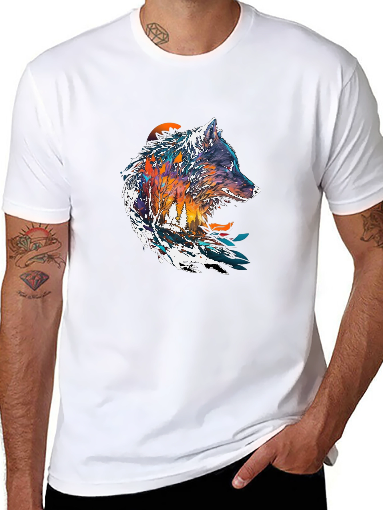 Artistic Wolf Graphic Black T-Shirt - Unique Design