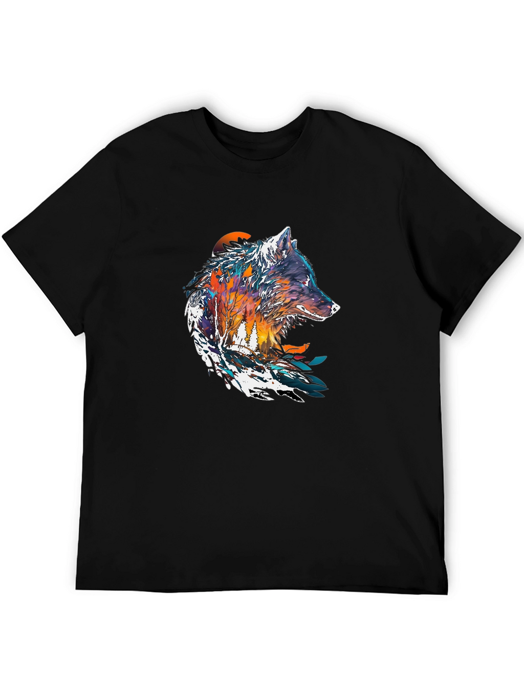 Artistic Wolf Graphic Black T-Shirt - Unique Design