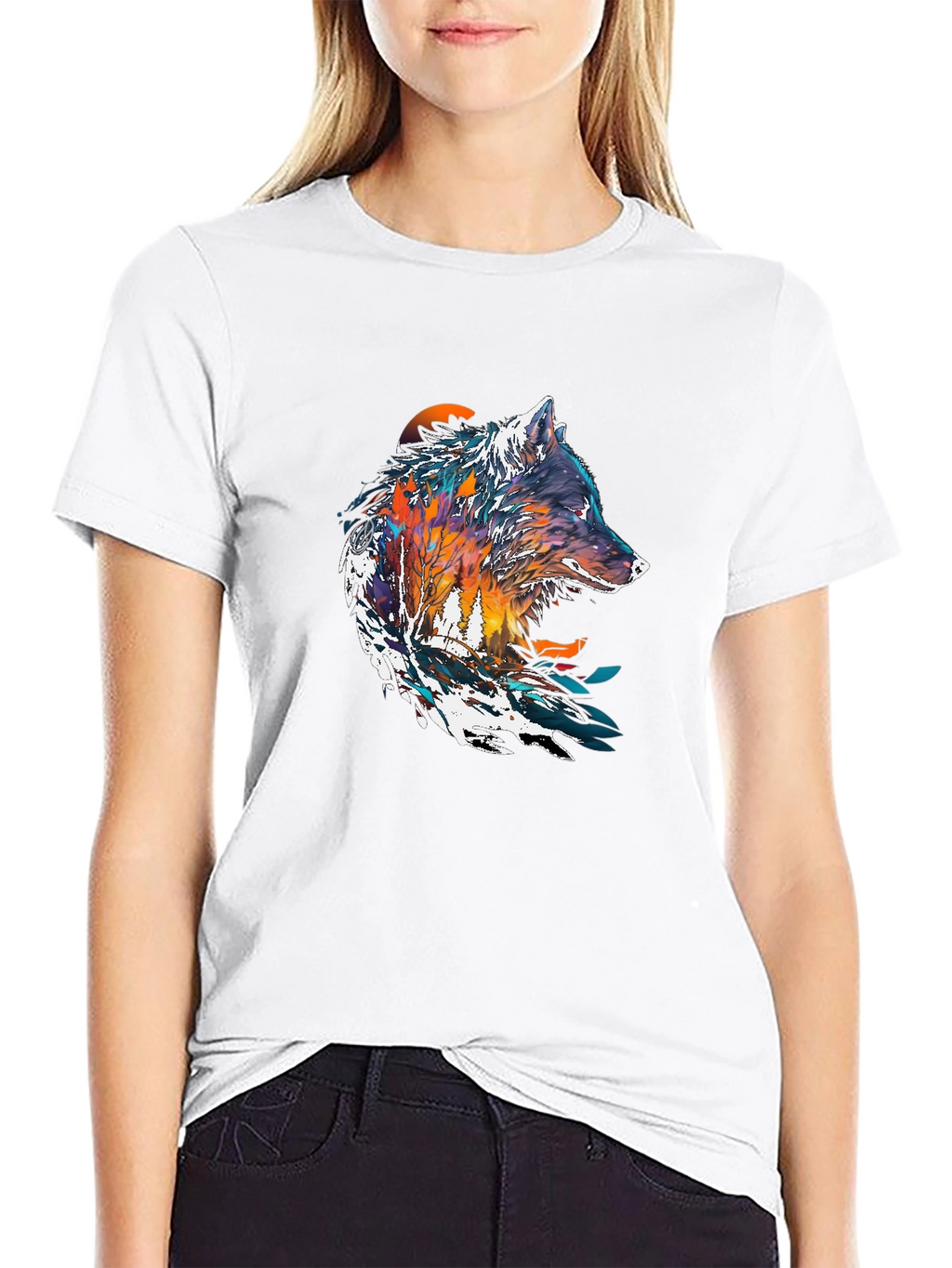 Artistic Wolf Graphic Black T-Shirt - Unique Design
