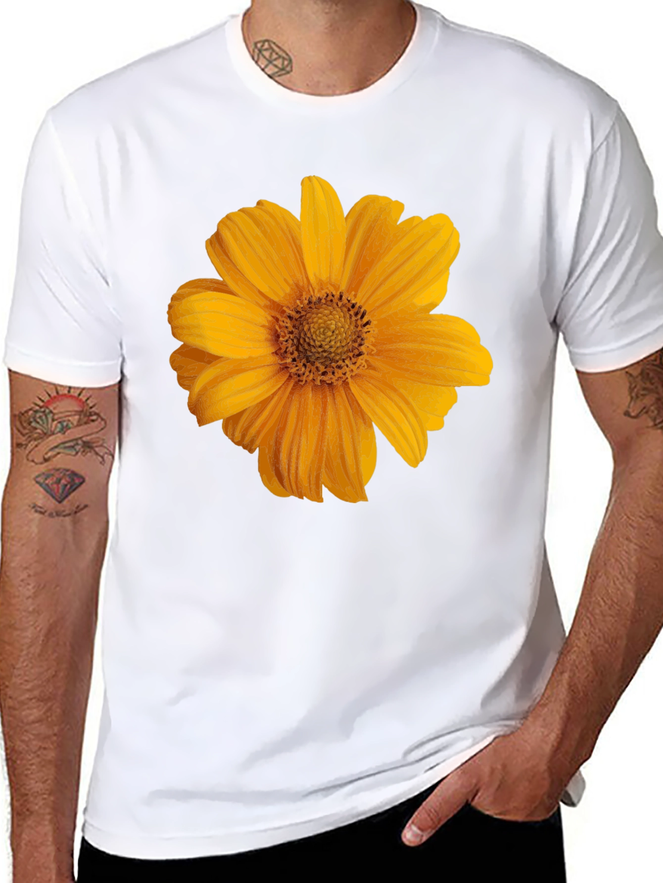 Black T-Shirt with Yellow Flower Graphic