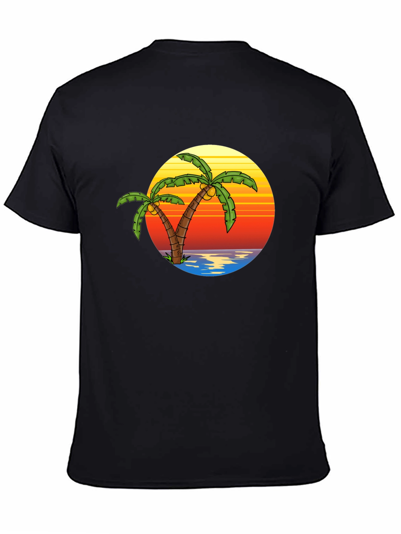 Tropical Palm Tree Sunset Black T-Shirt