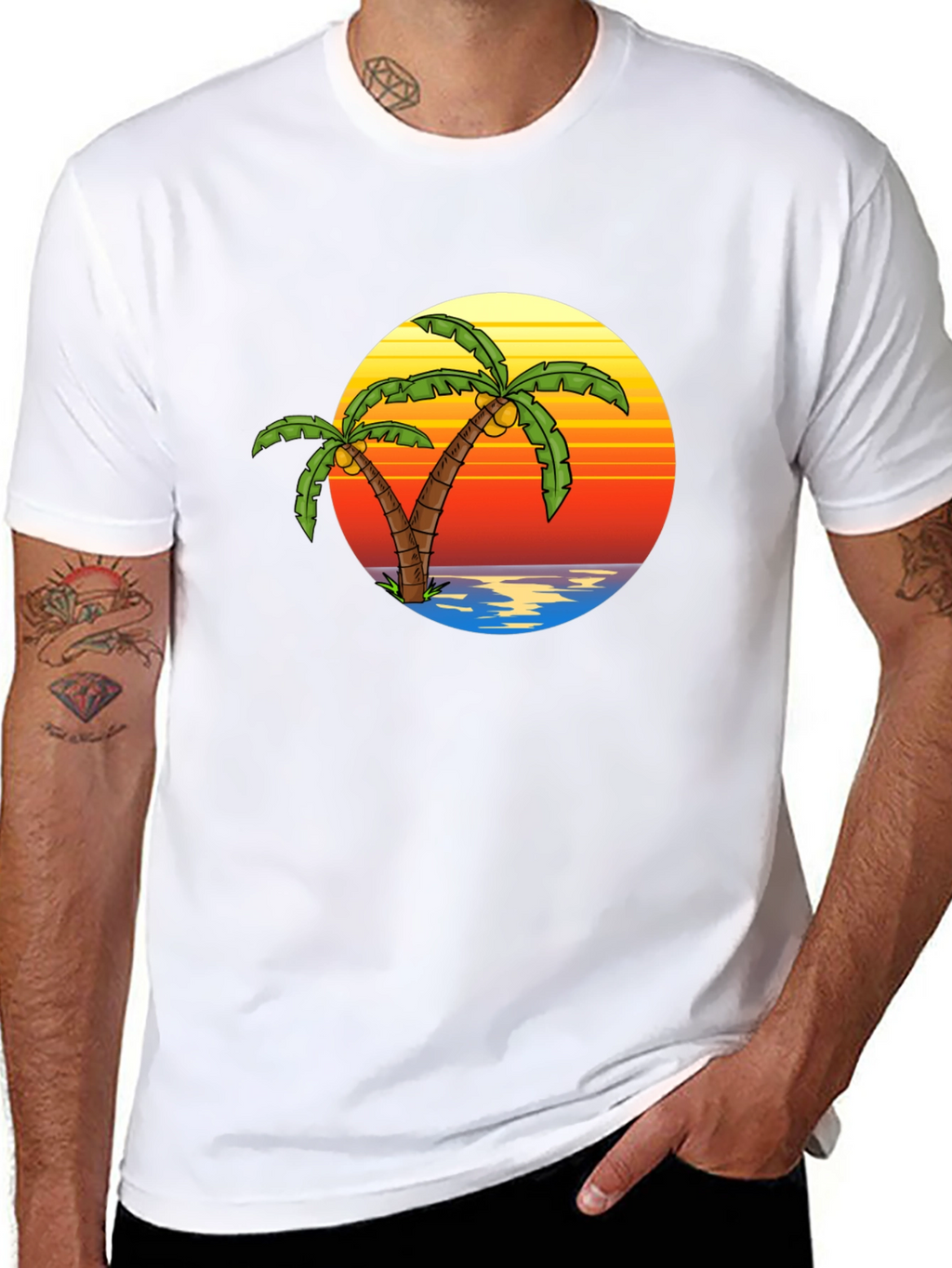 Tropical Palm Tree Sunset Black T-Shirt