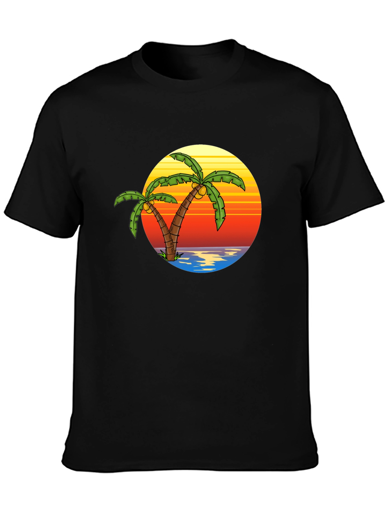Tropical Palm Tree Sunset Black T-Shirt