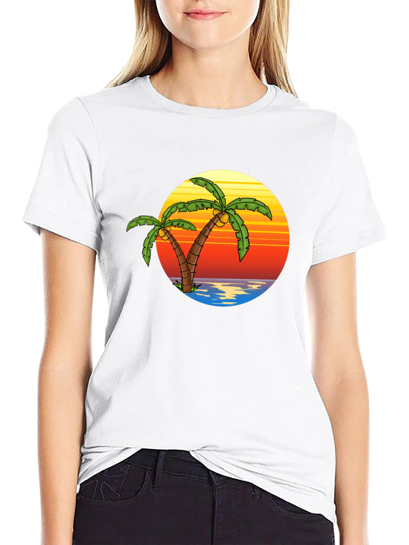 Tropical Palm Tree Sunset Black T-Shirt