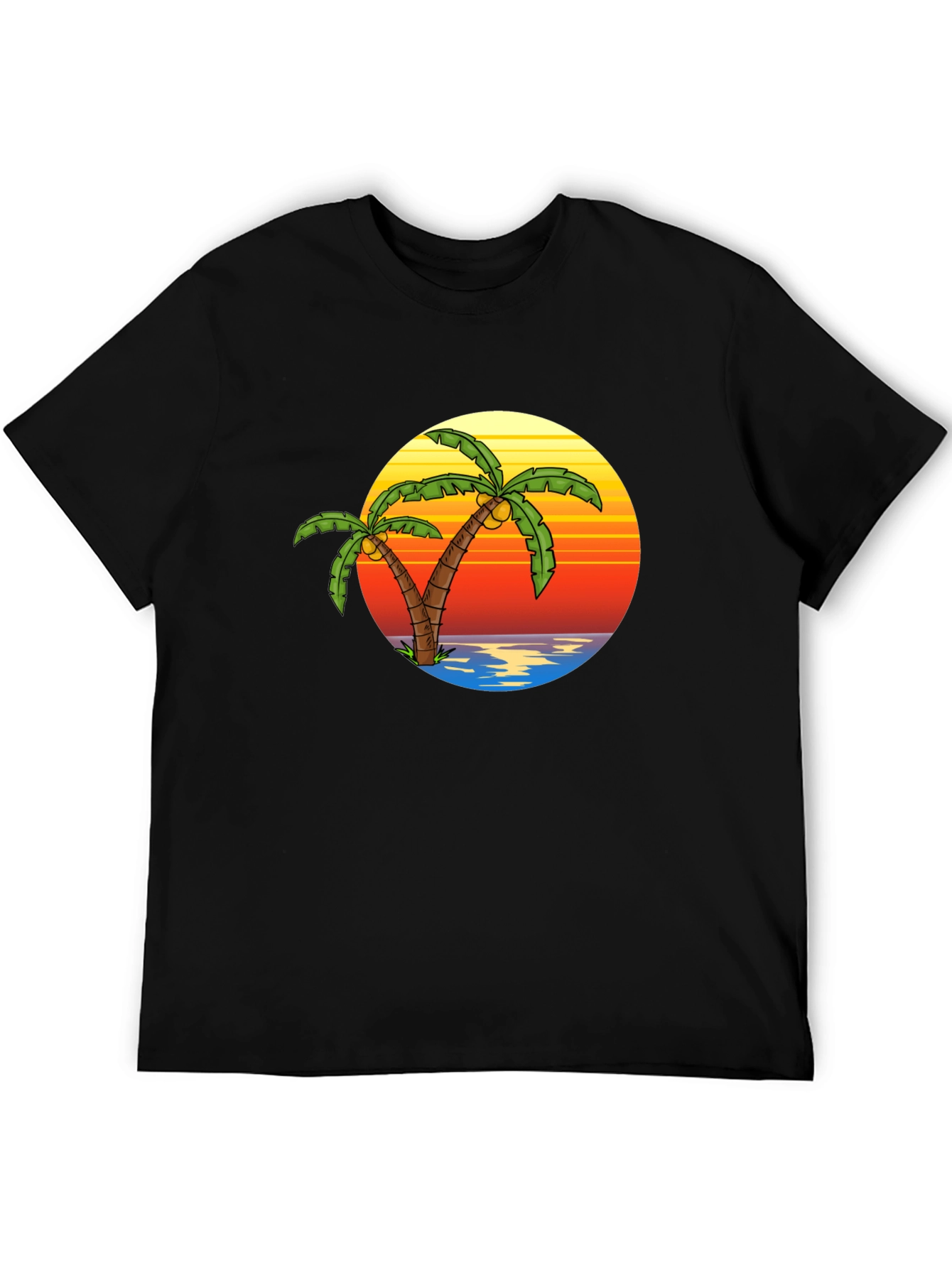 Tropical Palm Tree Sunset Black T-Shirt