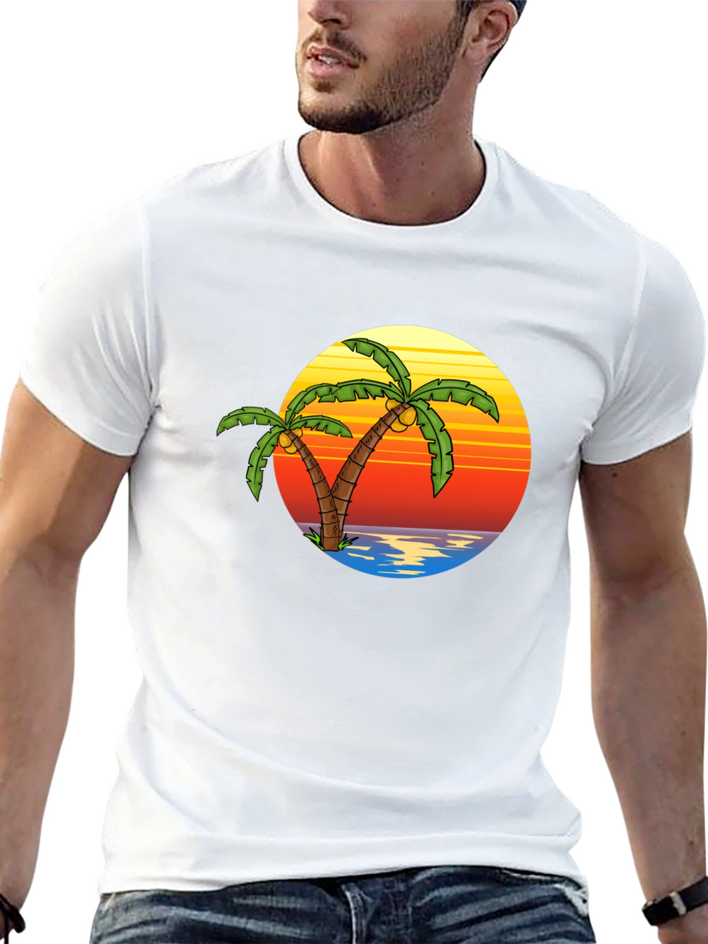 Tropical Palm Tree Sunset Black T-Shirt