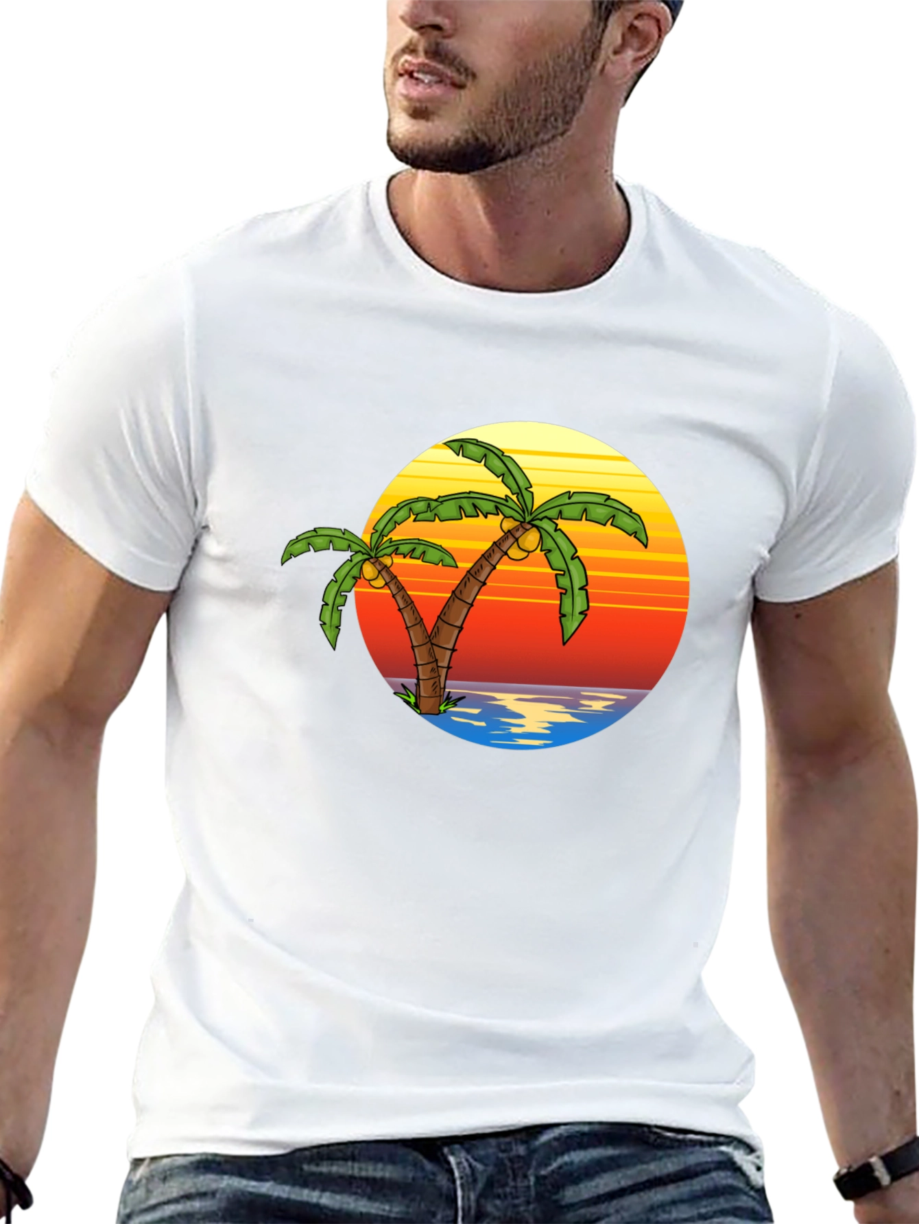 Tropical Palm Tree Sunset Black T-Shirt