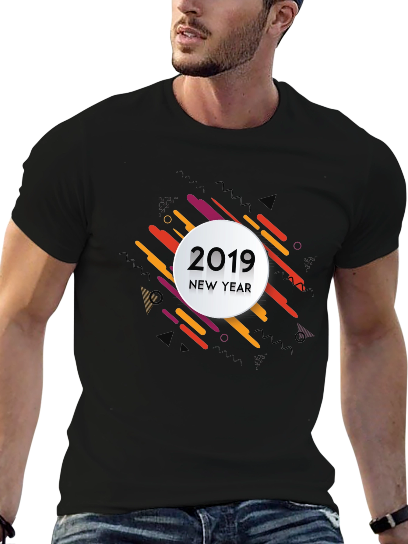 New Year 2019 Graphic Print Black T-Shirt