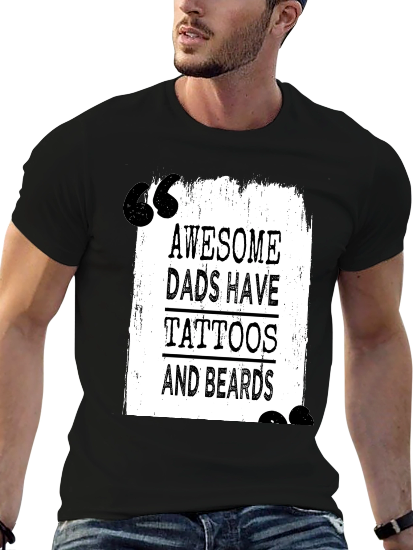 Awesome Dads Tattoo & Beard Black T-Shirt