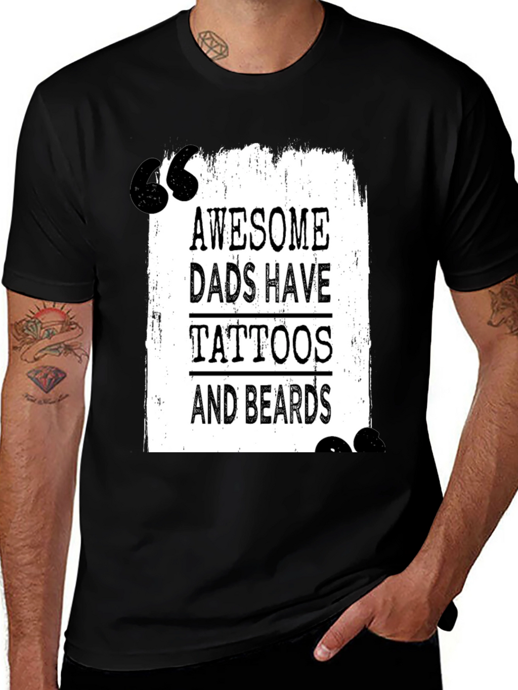 Awesome Dads Tattoo & Beard Black T-Shirt