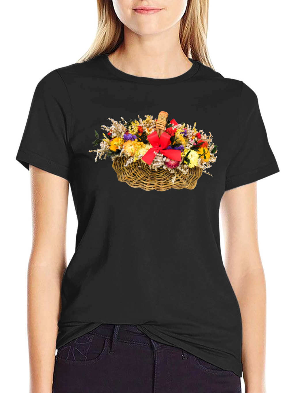 Floral Basket Graphic Tee - Black