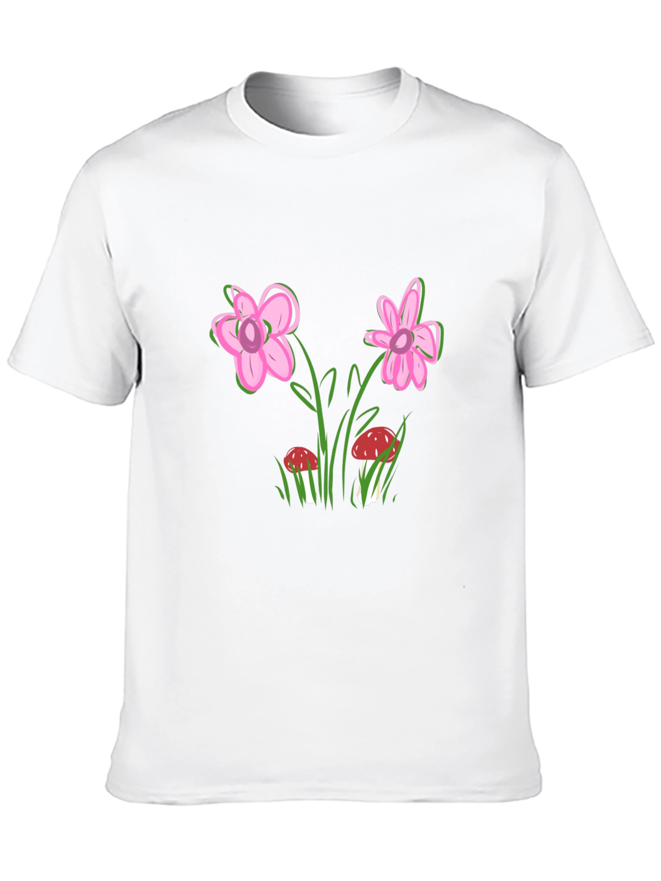 Floral Mushroom Print Black T-Shirt