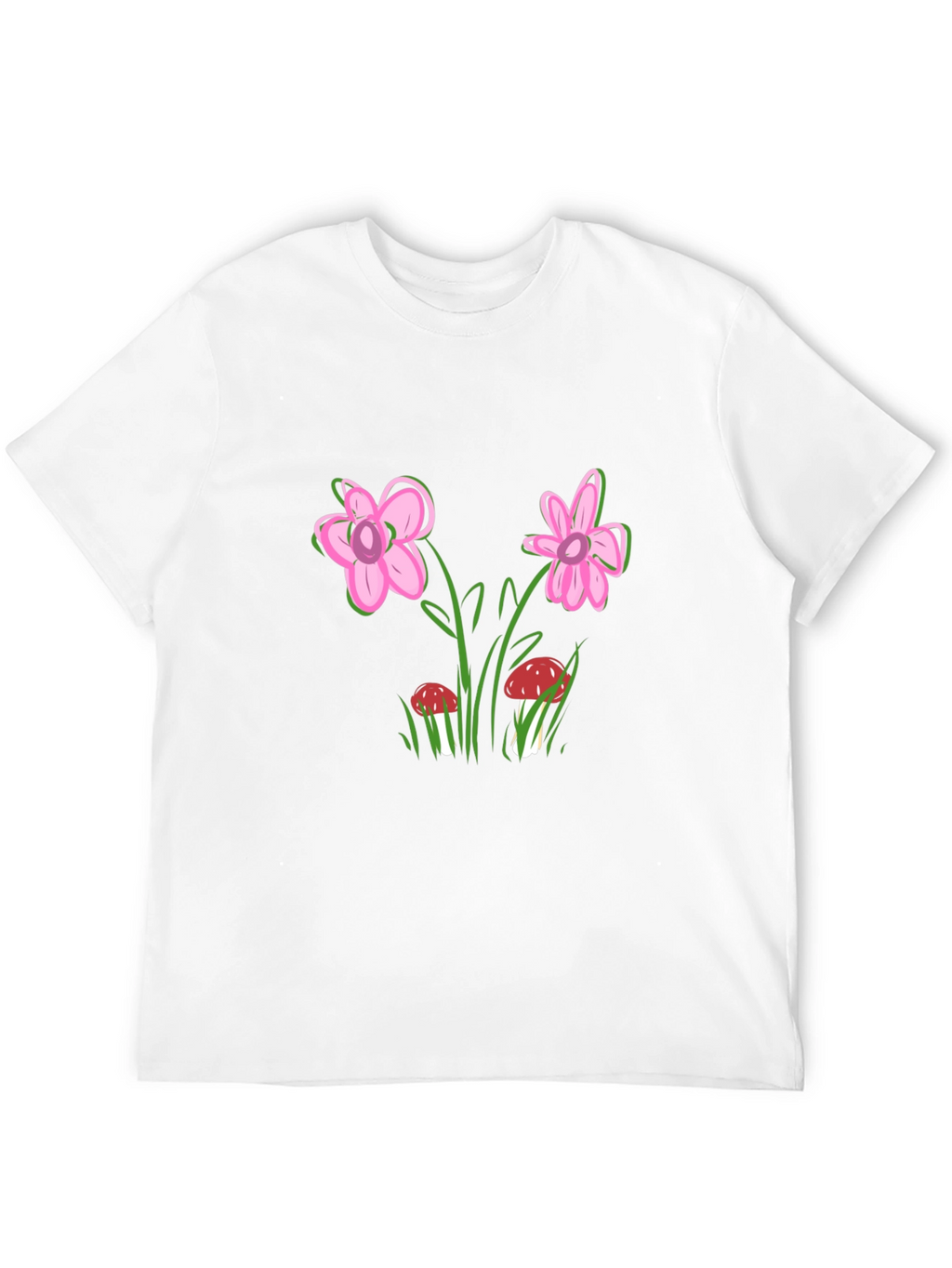 Floral Mushroom Print Black T-Shirt
