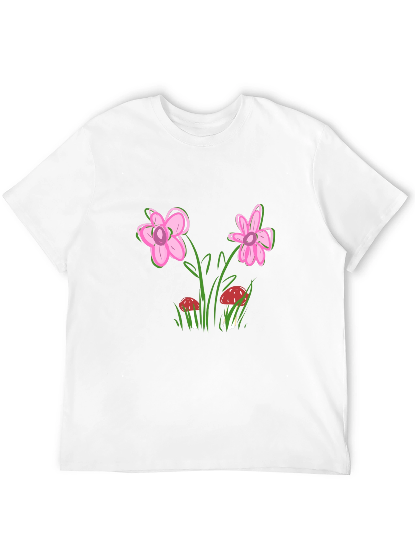 Floral Mushroom Print Black T-Shirt
