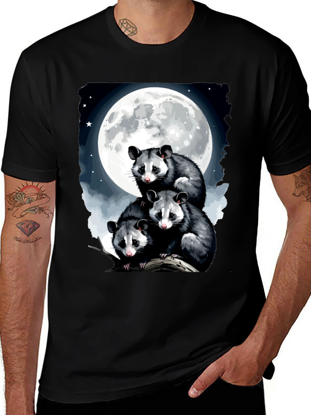 Opossum Moon Graphic Tee | Mens Black T-Shirt