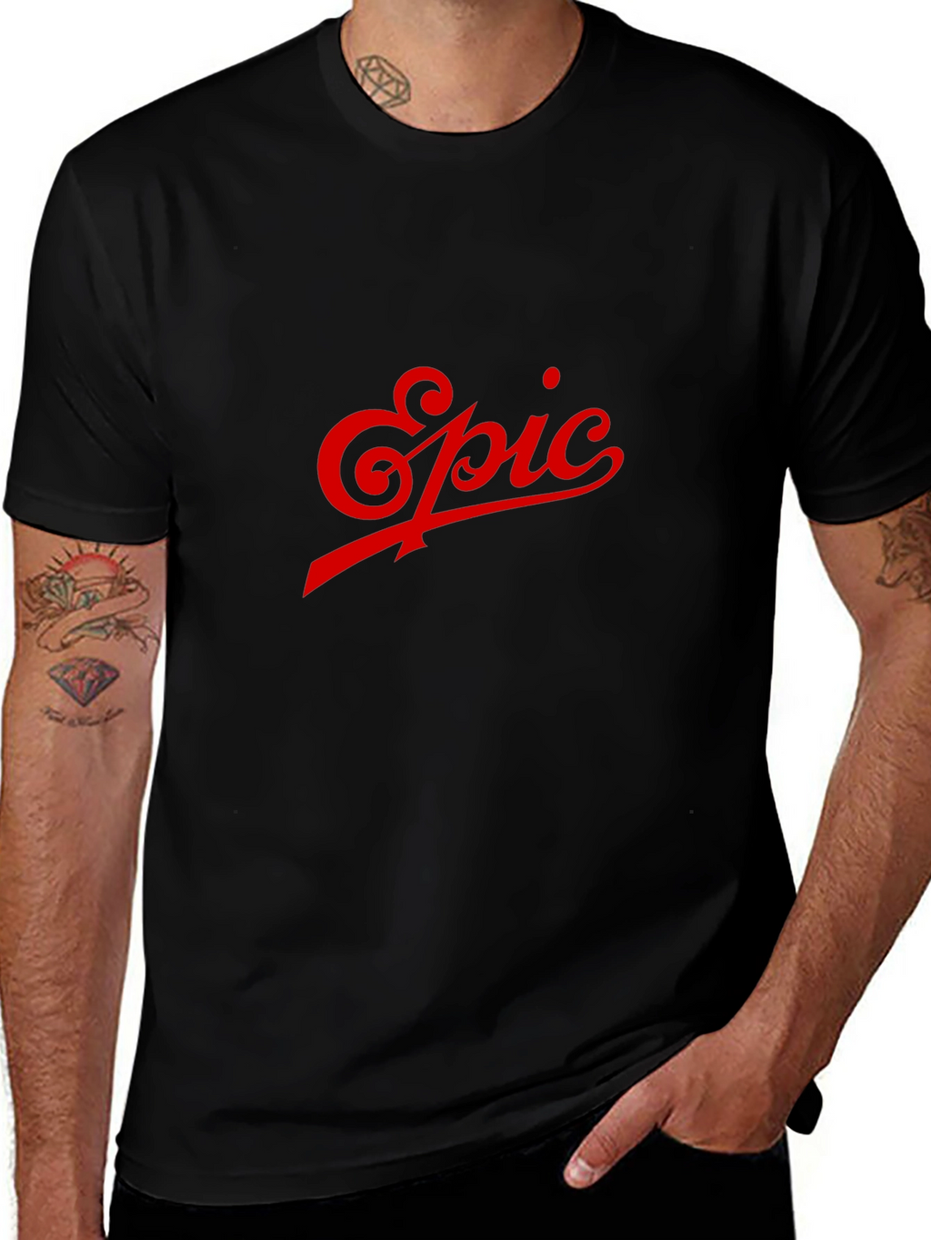 Mens Black T-Shirt with Red Epic Design