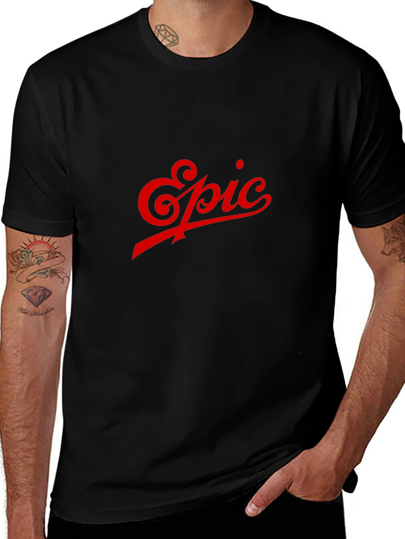 Mens Black T-Shirt with Red Epic Design