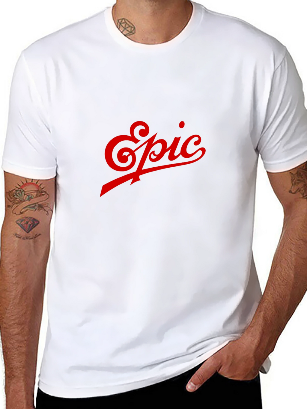 Mens Black T-Shirt with Red Epic Design