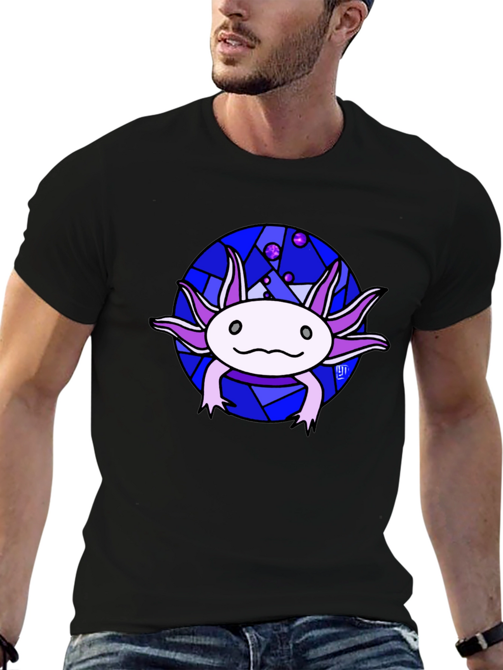 Axolotl T-Shirt - Unique Stained Glass Design