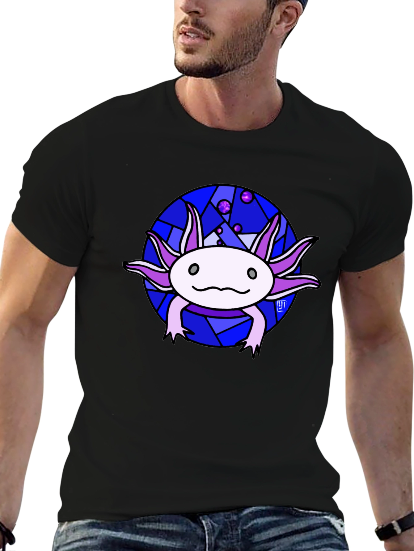 Axolotl T-Shirt - Unique Stained Glass Design