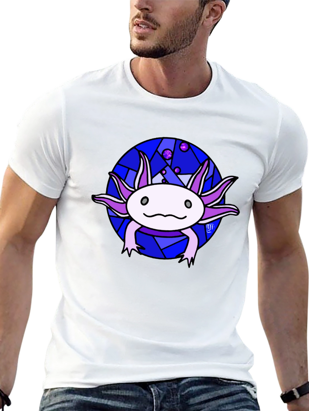 Axolotl T-Shirt - Unique Stained Glass Design