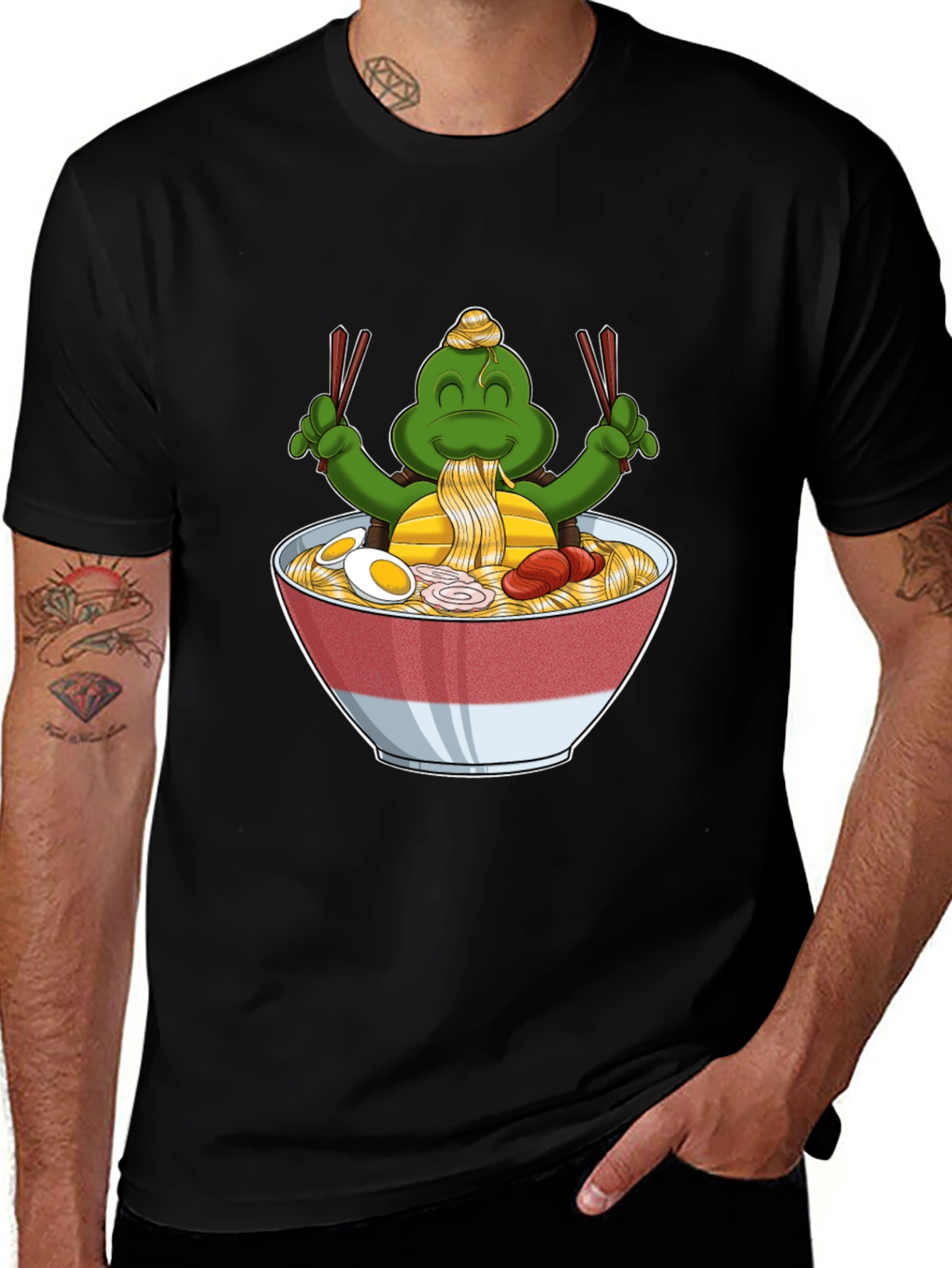Ramen Turtle Graphic T-Shirt - Black