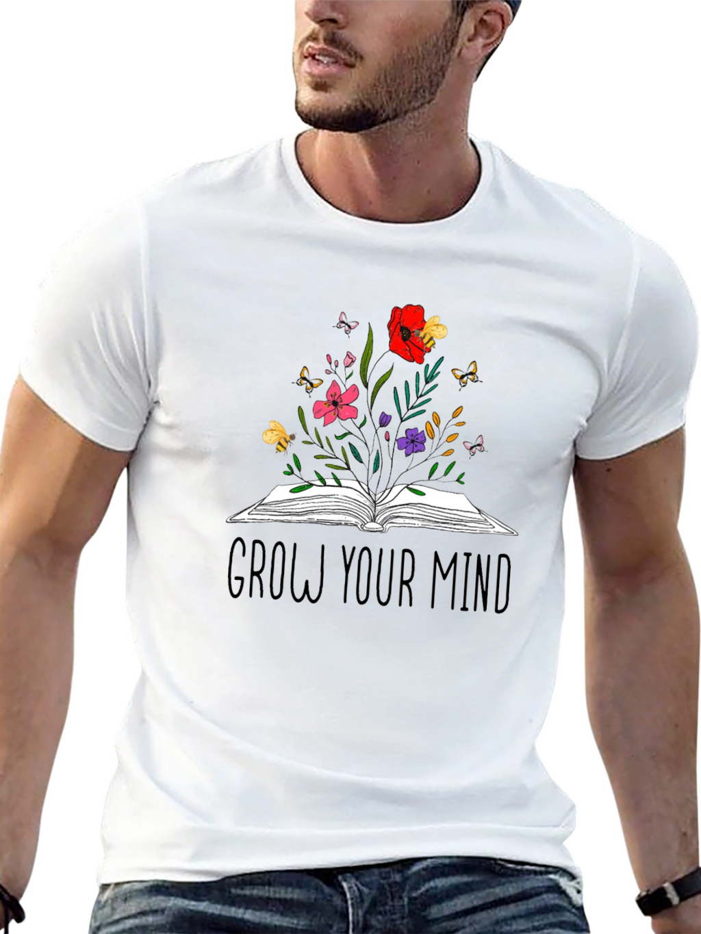 Grow Your Mind Graphic Tee - Book & Flowers