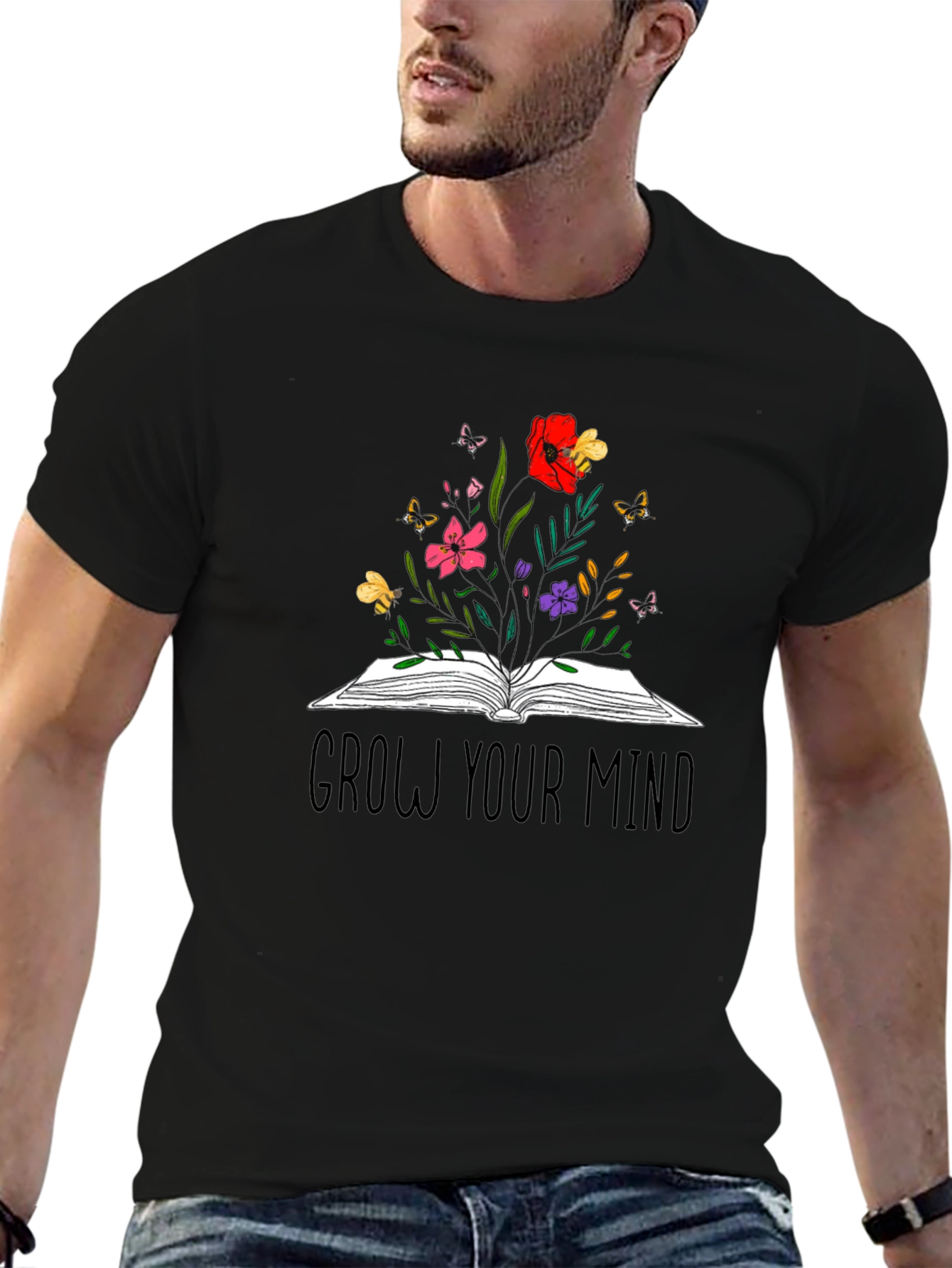 Grow Your Mind Graphic Tee - Book & Flowers