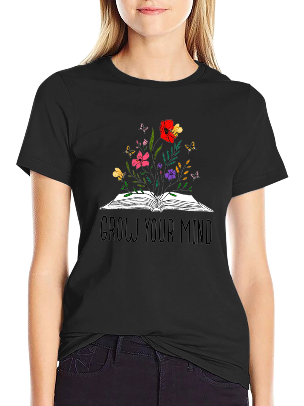 Grow Your Mind Graphic Tee - Book & Flowers