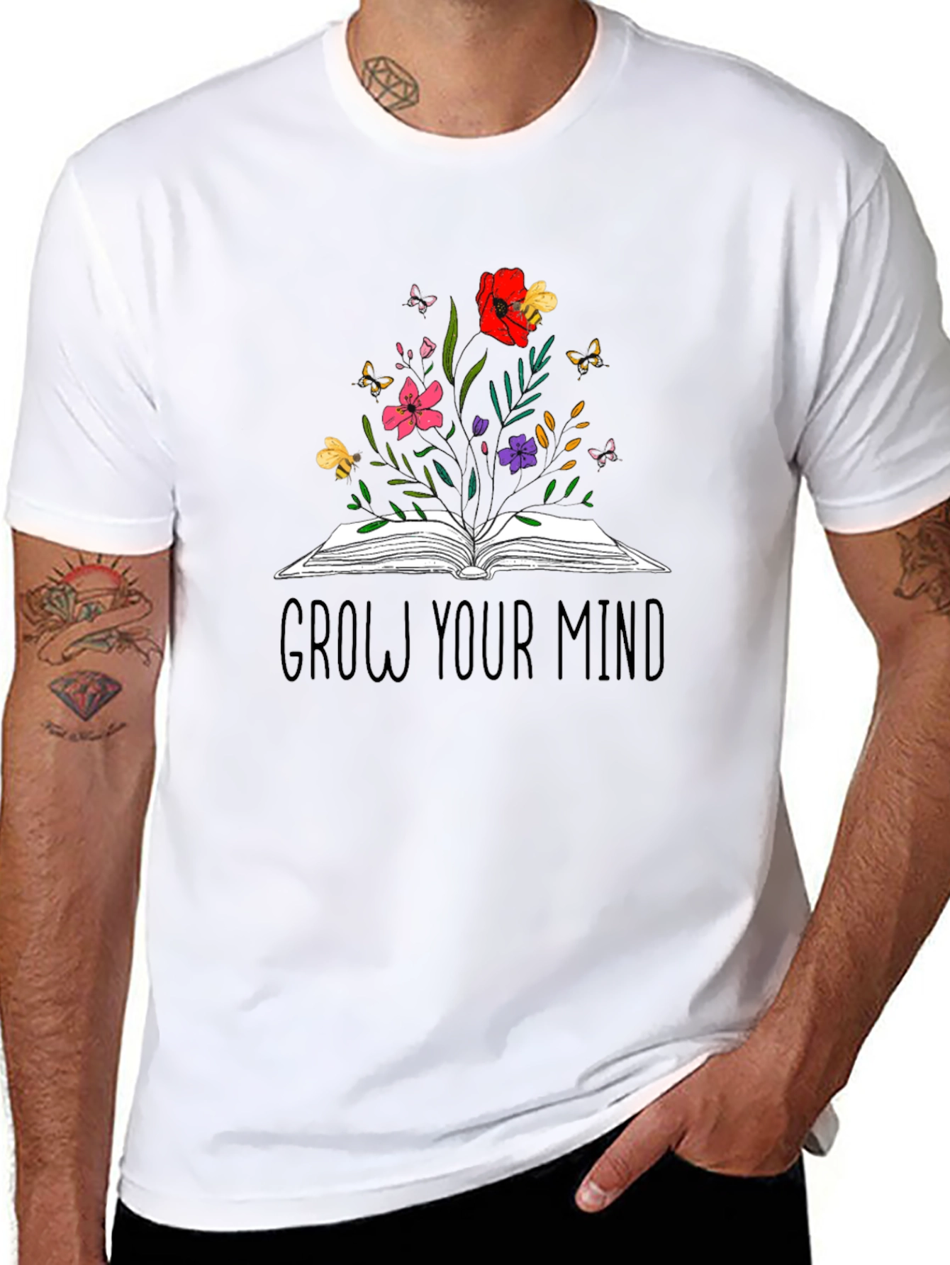 Grow Your Mind Graphic Tee - Book & Flowers