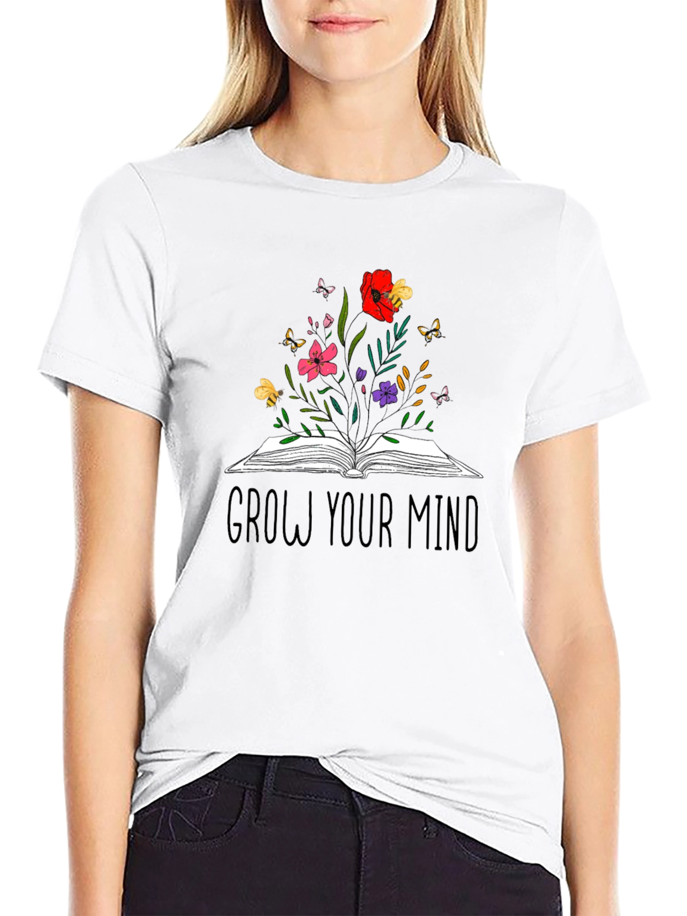 Grow Your Mind Graphic Tee - Book & Flowers